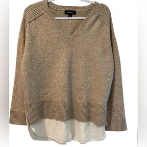 Karen Kane women’s Large long sleeve layered v-neck knit underlayer oat sweater